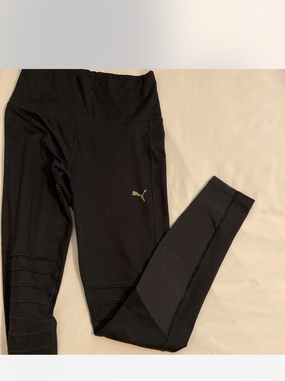Puma Black High-Waist Leggings with Gold Puma Logo Sz S